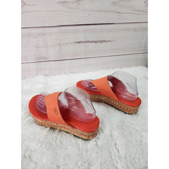 Karl Lagerfeld Paris Women's‎ Orange Leather Wedge Flip Flop Sandals Size 9M - Picture 4 of 8